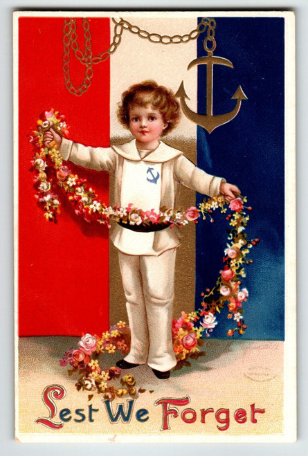 Decoration Day Postcard Ellen Clapsaddle Anchor Garland Sailor Boy 2935 Memorial