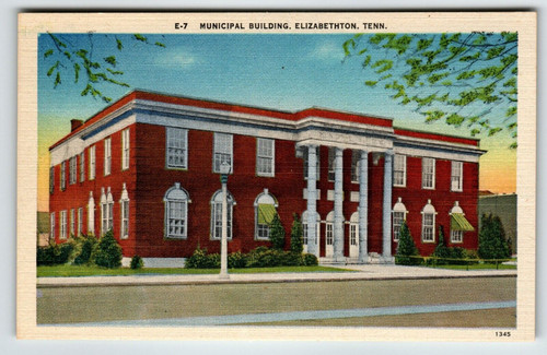 Municipal Building Elizabethon Tennessee Postcard Linen Unposted Vintage Tenn