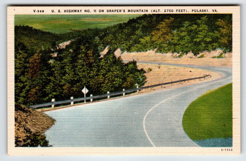 US Highway No 11 On Draper's Mountain Pulaski Virginia Postcard Linen Unused