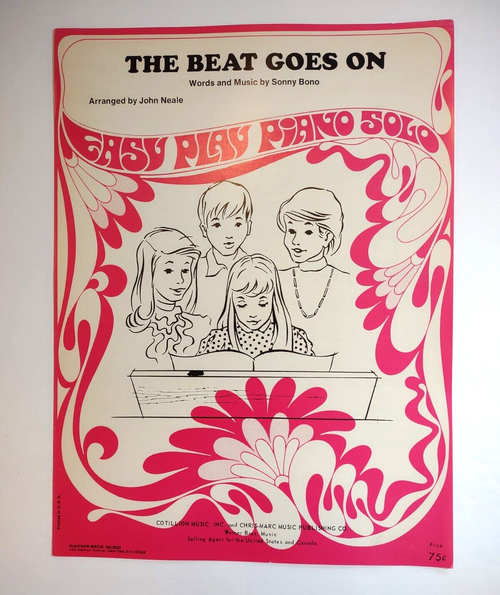 The Beat Goes On Sonny Bono & Cher Sheet Music 1967 Vintage Easy Play Piano Solo