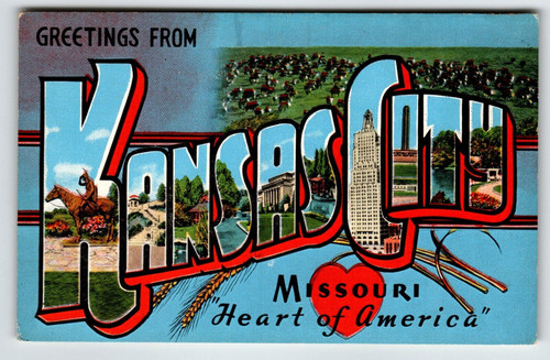 Greetings From Kansas City Missouri Large Big Letter Postcard Linen Unused Kropp