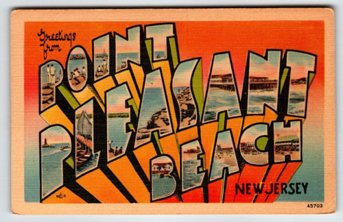 Greetings From Point Pleasant Beach New Jersey Linen Large Letter Postcard NJ