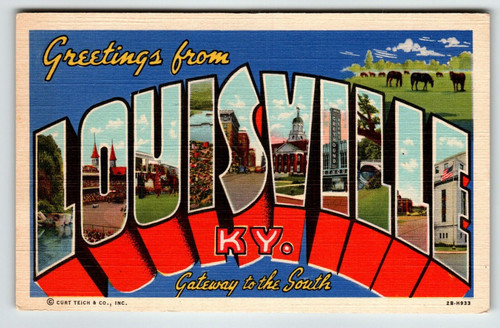 Greetings From Louisville Kentucky Postcard Large Big Letter Curt Teich Unposted