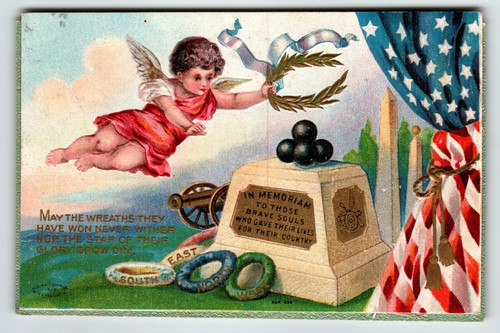 Memorial Decoration Day Postcard Cherub Cannon Balls Wreath Flag Taggart 1909