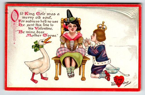 Valentines Day Postcard Mother Goose Boy In Crown Girl Seated Series 9 Tuck 1910