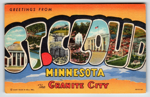 Greetings From St. Cloud Minnesota Large Big Letter Postcard Linen Curt Teich