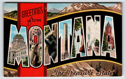Greetings From Montana Postcard Large Big Letter City Curt Teich Unused Kropp