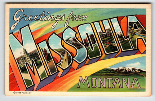 Greetings From Missoula Montana Postcard Large Big Letter Curt Teich Unused