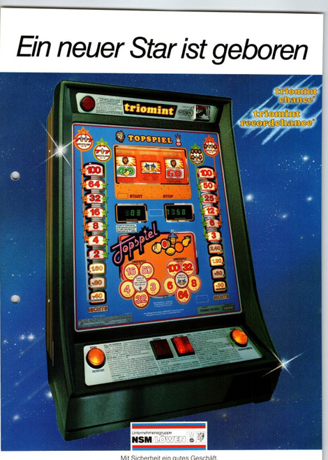 Lowen Triomint Topspiel Slot Machine Flyer Original German Text Vintage 2 Sides