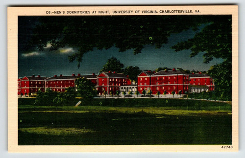 Mens Dormitories At Night University Charlottesville Virginia Postcard Linen VA