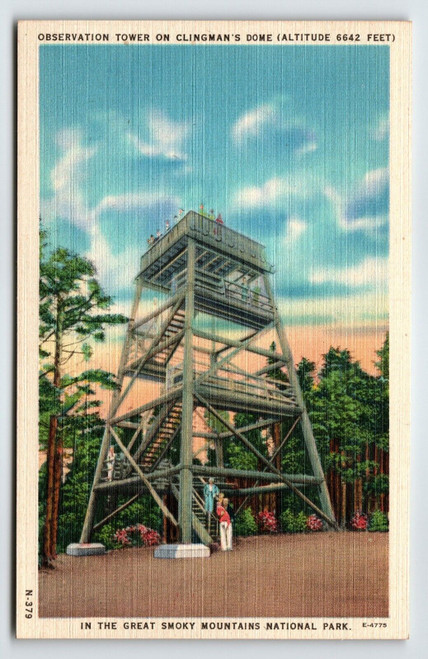 Observation Tower On Clingman's Dome Great Smoky Mountains NC Linen Postcard