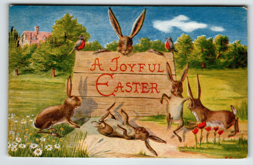 Easter Postcard Colorful Bunny Rabbits Dancing And Playing Dead John Winsch Back