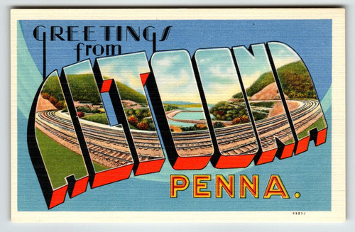 Altoona Postcard Large Letter Greeting From Pennsylvania Linen Railroad Trains