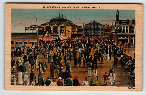 Postcard Asbury Park Boardwalk Casino New Jersey Beach Town Linen Metrocraft