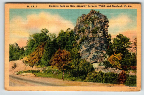 Postcard Bluefield Pinnacle Rock West Virginia Linen Curt Teich Vintage 1941