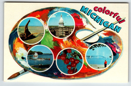 Postcard Greetings From Michigan Chrome Paint Pallet Paintbrush Colorful Dexter Postcard Greetings From Michigan Chrome Paint Pallet Paintbrush Colorful Dexter