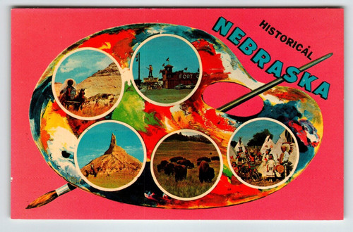 Postcard Greetings From Nebraska Chrome Paint Pallet Paintbrush Historical Postcard Greetings From Nebraska Chrome Paint Pallet Paintbrush Historical