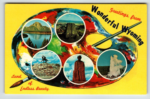 Postcard Greetings From Wyoming Chrome Paint Pallet Paintbrush Colorful Dexter Postcard Greetings From Wyoming Chrome Paint Pallet Paintbrush Colorful Dexter