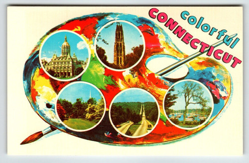 Postcard Greetings From Connecticut Chrome Paint Pallet Paintbrush Colorful Postcard Greetings From Connecticut Chrome Paint Pallet Paintbrush Colorful