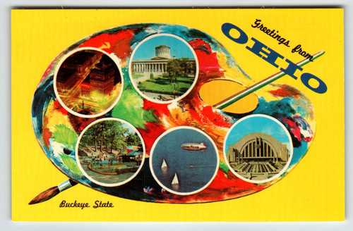 Postcard Greetings From Ohio Chrome Paint Pallet Paintbrush Buckeye State Postcard Greetings From Ohio Chrome Paint Pallet Paintbrush Buckeye State