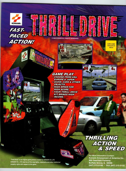 Flyer Thrill Drive Video Arcade Racing Game Art 8.5" x 11" Double Sided 1998