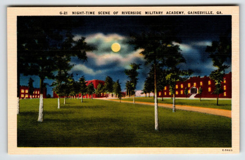 Night Time Riverside Military Academy Gainesville Georgia Postcard Moon Unposted