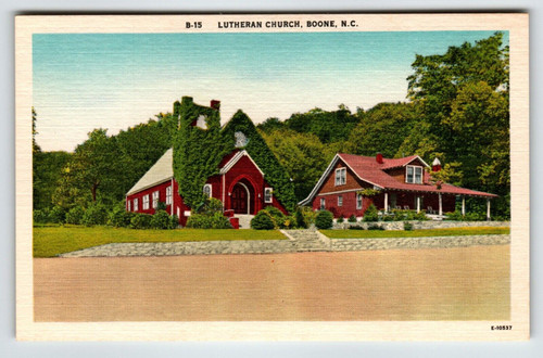 Lutheran Church Building Boone North Carolina Linen Postcard Unused NC Asheville
