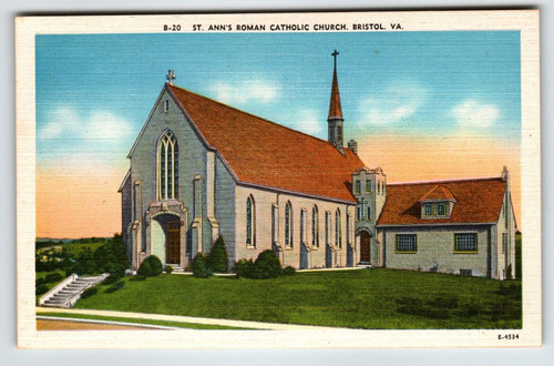 St. Ann's Roman Catholic Church Bristol Virginia Postcard Linen Unposted Unused