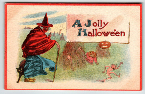 Halloween Postcard Witch Cat Goblins 1914 Barton & Spooner CS 600 Spooky Fantasy