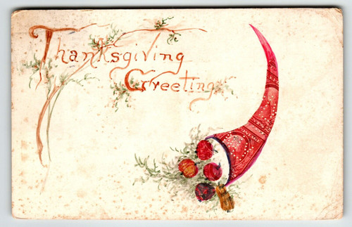 Handmade Postcard Thanksgiving Greetings Holiday 1912 Vintage Original Stamps