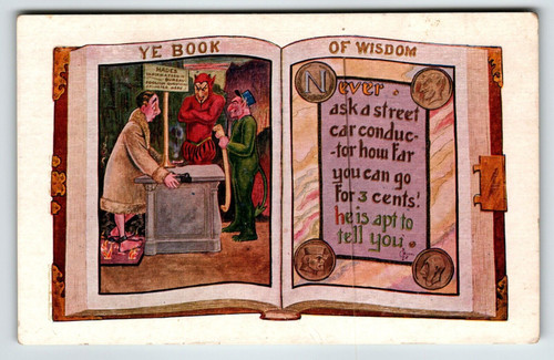 Ye Book Of Wisdom Postcard Red And Green Devils Fantasy John Winsch Back Satan
