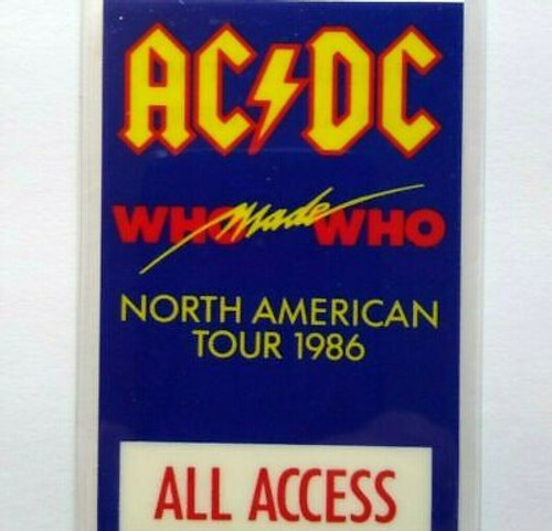 AC/DC Vintage Backstage Pass Who Made Who Laminated Hard Rock Music 1986