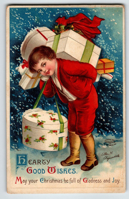 Christmas Postcard Ellen Clapsaddle Child Gifts Boxes Germany 1045 Artist Signed