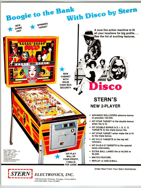 Disco Pinball Machine Flyer Original 1977 Game Promo Art Dancing Groovy Pop Art