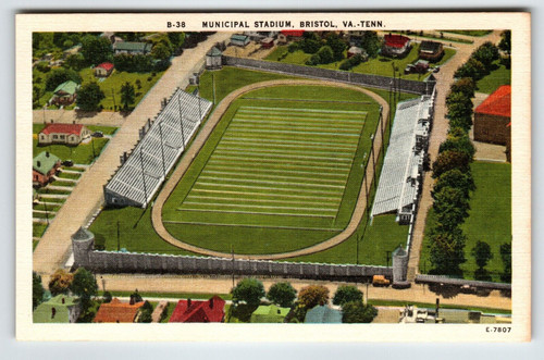 Municipal Football Sports Stadium Bristol Virginia Tennessee Linen Postcard VA