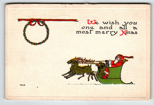 Santa Claus Christmas Postcard Sled Reindeer Bergman 1913 Series 7010 Vintage