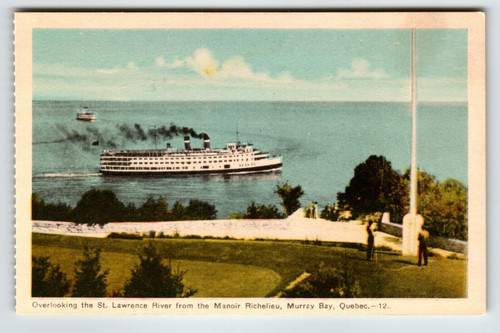 Steamer Ship Boat Postcard St Lawrence River Manoir Richelieu, Murray Bay Quebec