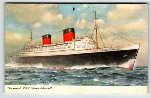 Queen Elizabeth Steamer Ship Boat Postcard Cunard RMS Vintage 1962 New York NYC