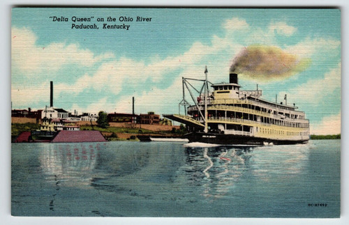 Delta Queen Boat On The Ohio River Postcard Paducah Kentucky Linen Curt Teich