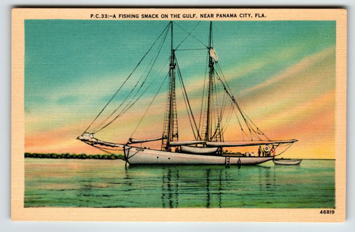 Fishing Boat Smack On The Gulf Near Panama City Florida Postcard Linen Unused