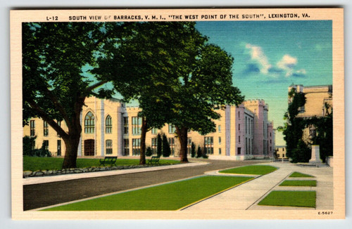 South View Of Barracks VMI Lexington Virginia Postcard Linen Unposted Asheville