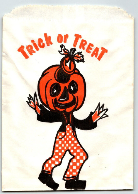 Trick Or Treat Halloween Candy Goodie Bag Goblin Pumpkin Head Man JOL Vintage