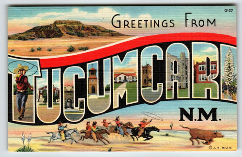 Greetings From Tucumcari New Mexico Large Letter Postcard Linen Curt Teich NM