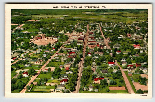 Aerial View Wytheville Virginia Postcard Linen Unposted VA Asheville Vintage