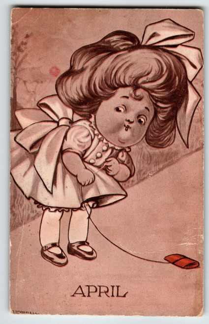 April Girl Big Haired Child Postcard Artist Dodsworth AH Co Vintage Unposted