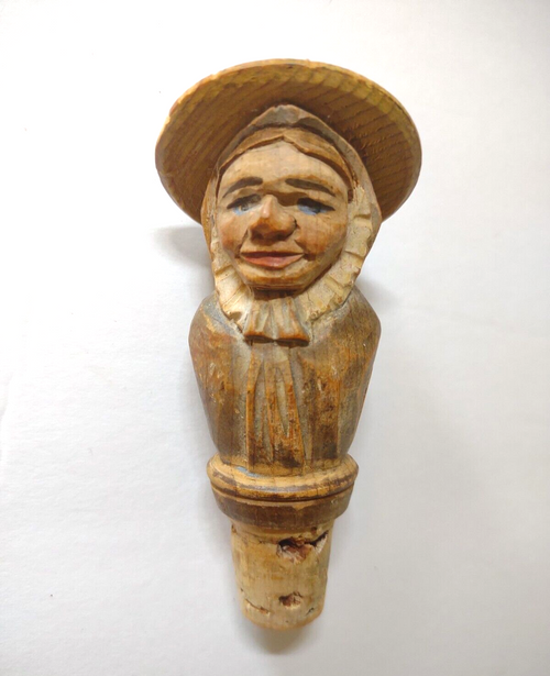 ANRI Dolly Varden Charles Dickens Bottle Stopper Barware Italy Cork Vintage Wood