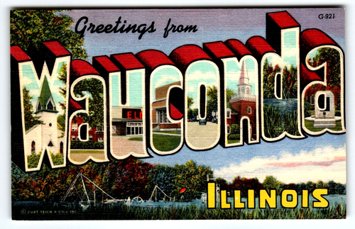 Greetings From Wauconda Illinois Large Letter Linen Postcard Unused Curt Teich