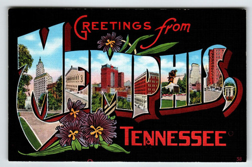 Greetings From Memphis Tennessee Large Big Letter Linen Postcard Unused EC Kropp