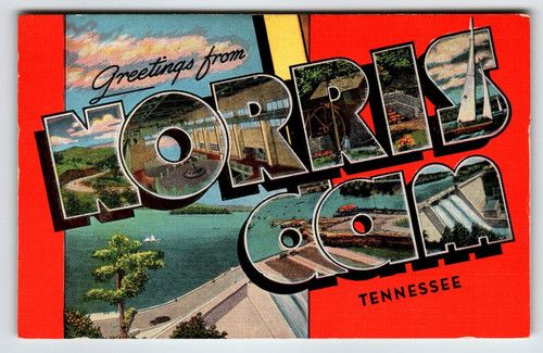 Greetings From Norris Dam Tennessee Large Letter Linen Postcard Unused EC Kropp