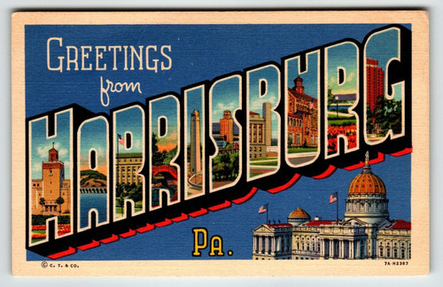 Greeting From Harrisburg Large Letter Postcard Pennsylvania Linen Unused UN CO